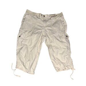 Gloria Vanderbilt Womens Cream Cotton Capri Cargo Pants Size 10 With Drawstring